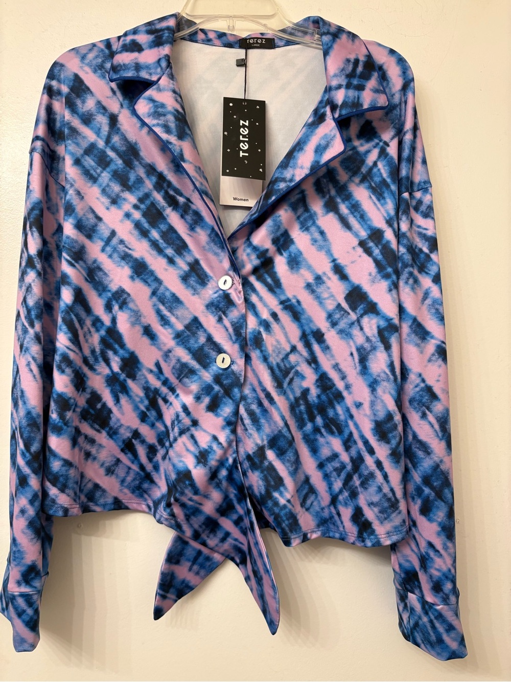 Terez Pink and Blue Tie-Dye Button Front Shirt